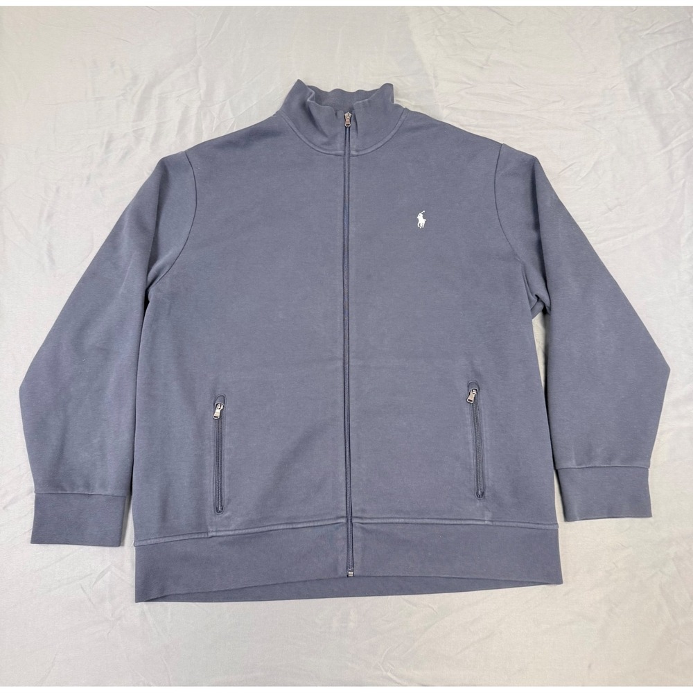 Polo Ralph Lauren Mens XXL Navy Blue Full Zip Mock Neck Track Jacket Pony‎ Logo